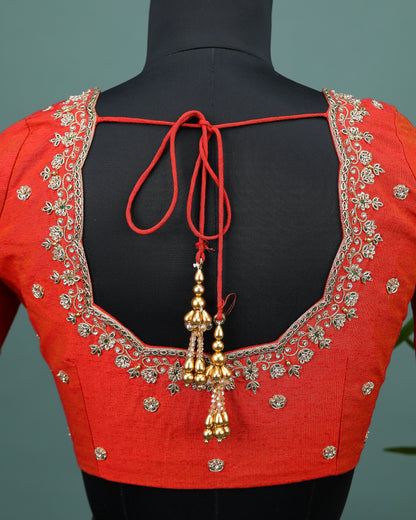 Maggam work Blouse for Saree – Red Blouse- Artisan Silk Blouse – Festive & Wedding Ethnic Wear