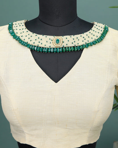 Maggam work Blouse for Saree – Cream Blouse- Artisan Silk Blouse – Festive & Wedding Ethnic Wear