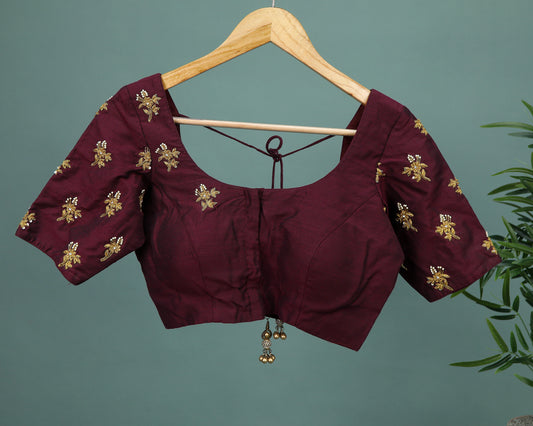Maggam work Blouse for Saree – Maroon Blouse Artisan Silk Blouse – Festive & Wedding Ethnic Wear