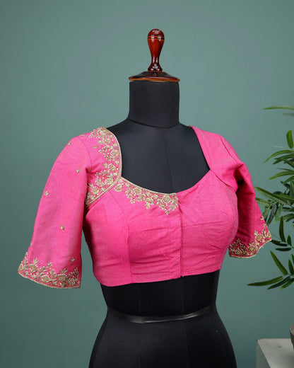 Maggam work Blouse for Saree – pink Blouse- Artisan Silk Blouse – Festive & Wedding Ethnic Wear