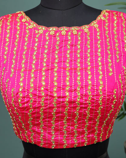 Maggam work Blouse for Saree – Pink Blouse- Artisan Silk Blouse – Festive & Wedding Ethnic Wear