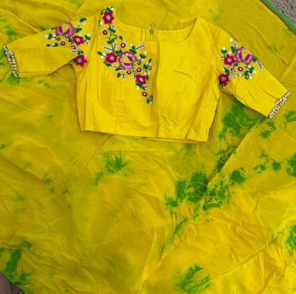 Cocktail saree tie and dye saree  shibori saree multi colour saree haldi saree Mehendi saree party saree with blouse
