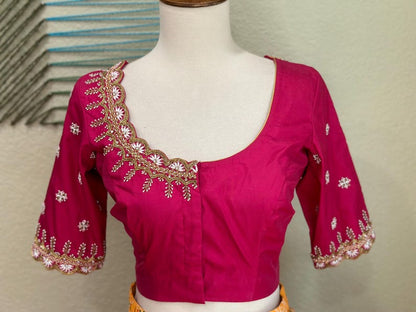 Maggam work Blouse for Saree – Pink Blouse - Artisan Silk Blouse – Festive & Wedding Ethnic Wear