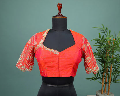 Maggam work Blouse for Saree – Red Blouse- Artisan Silk Blouse – Festive & Wedding Ethnic Wear