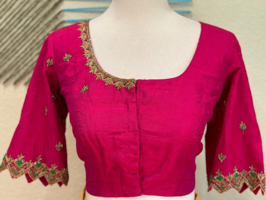 Maggam work Blouse for Saree – Pink Blouse- Artisan Silk Blouse – Festive & Wedding Ethnic Wear