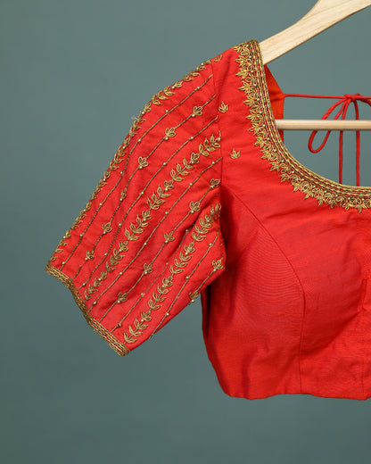 Maggam work Blouse for Saree – Red Blouse Artisan Silk Blouse – Festive & Wedding Ethnic Wear