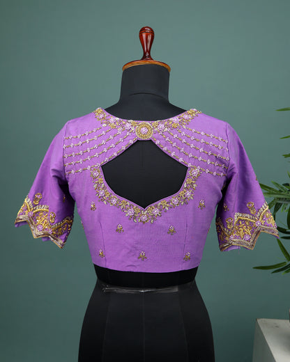 Maggam work Blouse for Saree – purple Blouse Artisan Silk Blouse – Festive & Wedding Ethnic Wear