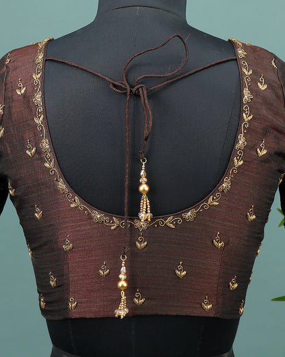 Maggam work Blouse for Saree – Brown Blouse- Artisan Silk Blouse – Festive & Wedding Ethnic Wear