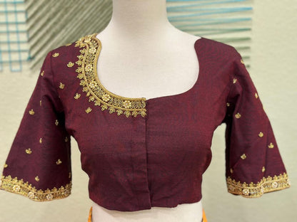 Maggam work Blouse for Saree –Maroon Blouse - Artisan Silk Blouse – Festive & Wedding Ethnic Wear