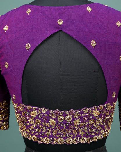Maggam work Blouse for Saree – purple Blouse- Artisan Silk Blouse – Festive & Wedding Ethnic Wear