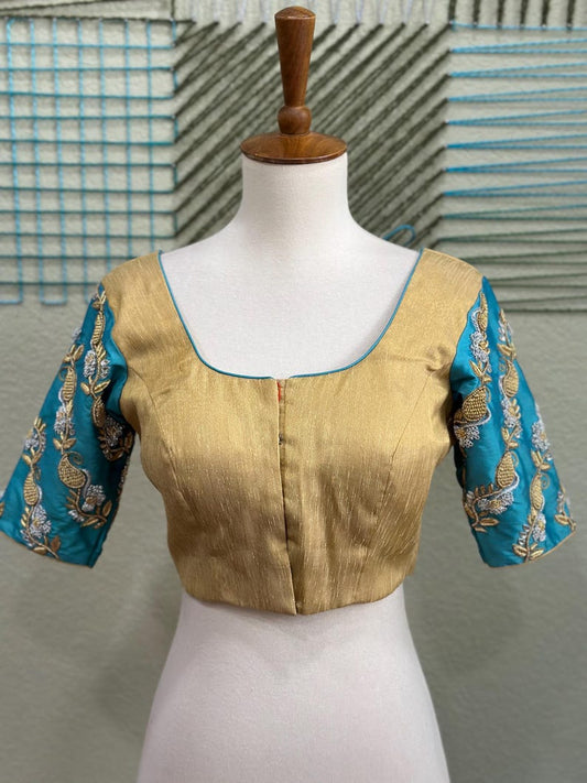 Maggam work Blouse for Saree – Beige Blouse- Artisan Silk Blouse – Festive & Wedding Ethnic Wear