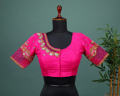 Maggam work Blouse for Saree – Pink Blouse- Artisan Silk Blouse – Festive & Wedding Ethnic Wear