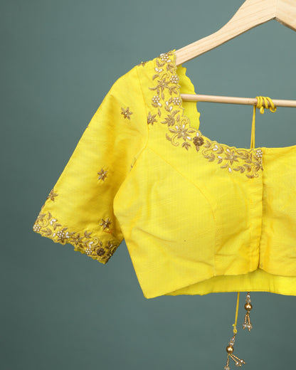 Maggam work Blouse for Saree –  Yellow Blouse Artisan Silk Blouse – Festive & Wedding Ethnic Wear