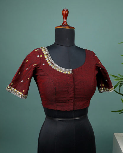 Maggam work Blouse for Saree – Maroon Blouse- Artisan Silk Blouse – Festive & Wedding Ethnic Wear