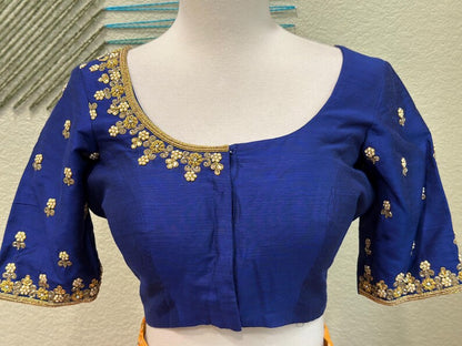 Maggam work Blouse for Saree – Blue Blouse - Artisan Silk Blouse – Festive & Wedding Ethnic Wear