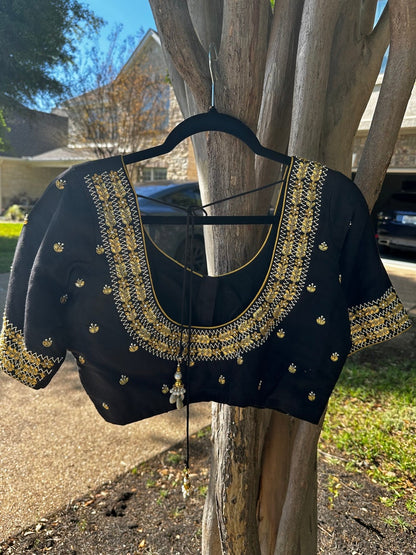 Maggam work Blouse for Saree – Black Blouse - Artisan Silk Blouse – Festive & Wedding Ethnic Wear