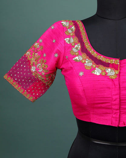 Maggam work Blouse for Saree – Pink Blouse- Artisan Silk Blouse – Festive & Wedding Ethnic Wear