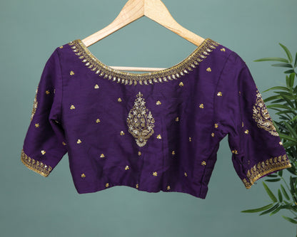 Maggam work Blouse for Saree – purple Blouse Artisan Silk Blouse – Festive & Wedding Ethnic Wear