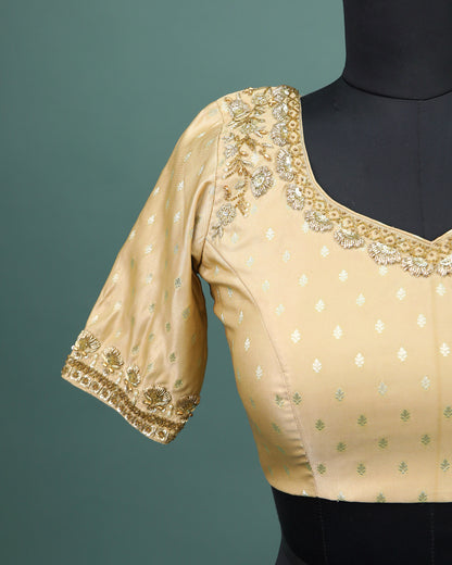 Maggam work Blouse for Saree – Beige Blouse Artisan Silk Blouse – Festive & Wedding Ethnic Wear