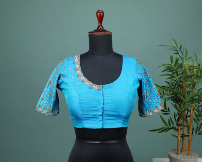 Maggam work Blouse for Saree – Blue Blouse- Artisan Silk Blouse – Festive & Wedding Ethnic Wear