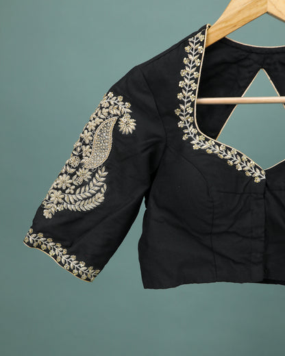 Maggam work Blouse for Saree – Black Blouse Artisan Silk Blouse – Festive & Wedding Ethnic Wear