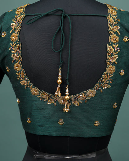 Maggam work Blouse for Saree – Green Blouse Artisan Silk Blouse – Festive & Wedding Ethnic Wear