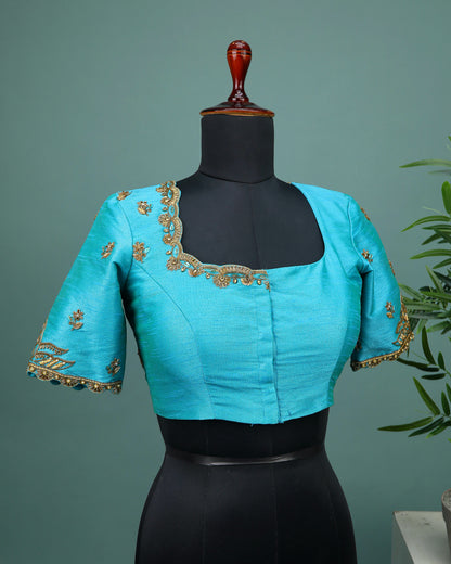 Maggam work Blouse for Saree –  Blue Blouse- Artisan Silk Blouse – Festive & Wedding Ethnic Wear