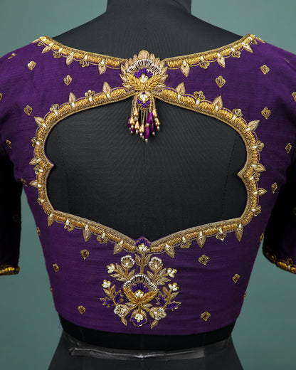 Maggam work Blouse for Saree – Royal Purple Blouse Artisan Silk Blouse – Festive & Wedding Ethnic Wear
