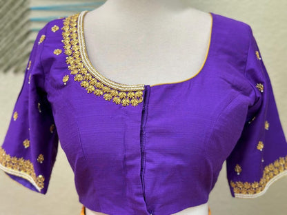 Maggam work Blouse for Saree –Purple Blouse- Artisan Silk Blouse – Festive & Wedding Ethnic Wear