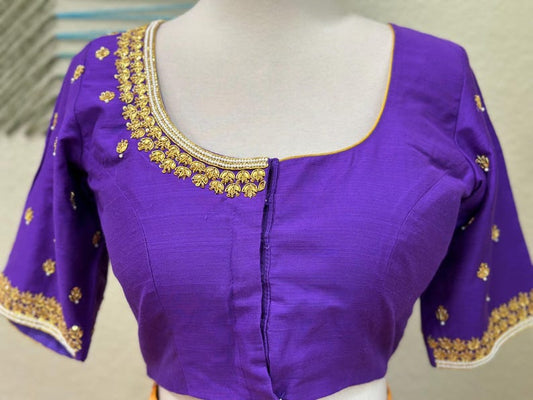 Maggam work Blouse for Saree –Purple Blouse- Artisan Silk Blouse – Festive & Wedding Ethnic Wear