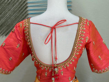 Maggam work Blouse for Saree – Orange Blouse- Artisan Silk Blouse – Festive & Wedding Ethnic Wear