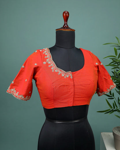 Maggam work Blouse for Saree – Red Blouse- Artisan Silk Blouse – Festive & Wedding Ethnic Wear