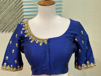 Maggam work Blouse for Saree – Blue Blouse - Artisan Silk Blouse – Festive & Wedding Ethnic Wear