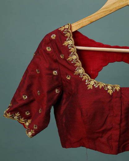 Maggam work Blouse for Saree – Maroon Blouse Artisan Silk Blouse – Festive & Wedding Ethnic Wear