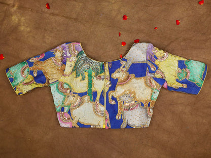 Hand Painted Pen Kalamkari Blouse for Saree – Artisan Kalamkari Silk Blouse – Festive & Wedding Ethnic Wear
