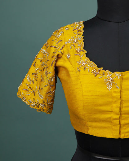 Maggam work Blouse for Saree – Yellow Blouse Artisan Silk Blouse – Festive & Wedding Ethnic Wear