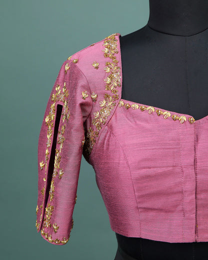 Maggam work Blouse for Saree – Pink  Blouse- Artisan Silk Blouse – Festive & Wedding Ethnic Wear