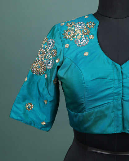 Maggam work Blouse for Saree – Blue Blouse- Artisan Silk Blouse – Festive & Wedding Ethnic Wear
