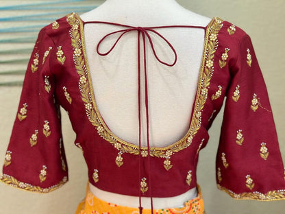 Maggam work Blouse for Saree – Red Blouse- Artisan Silk Blouse – Festive & Wedding Ethnic Wear