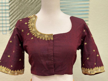 Maggam work Blouse for Saree –Maroon Blouse - Artisan Silk Blouse – Festive & Wedding Ethnic Wear