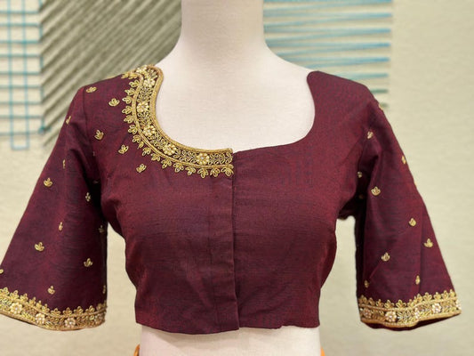 Maggam work Blouse for Saree –Maroon Blouse - Artisan Silk Blouse – Festive & Wedding Ethnic Wear