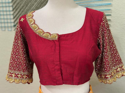 Maggam work Blouse for Saree – Red Blouse- Artisan Silk Blouse – Festive & Wedding Ethnic Wear