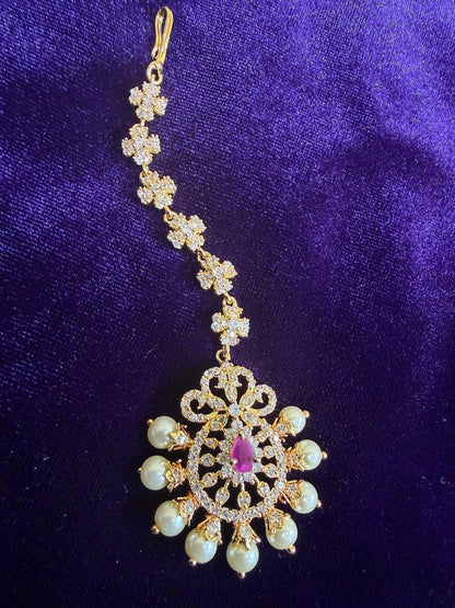 Diamond Maang tikka Bridal Jewelry Costume silver jewelry Alloy based Jewelry  - SHABURIS Fashion Jewelry