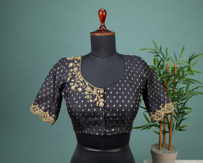 Maggam work Blouse for Saree – Black Blouse- Artisan Silk Blouse – Festive & Wedding Ethnic Wear