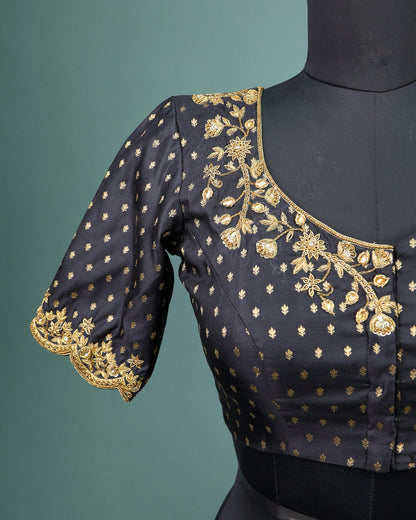 Maggam work Blouse for Saree – Black Blouse- Artisan Silk Blouse – Festive & Wedding Ethnic Wear