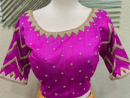 Maggam work Blouse for Saree –Magenta pink blouse - Artisan Silk Blouse – Festive & Wedding Ethnic Wear