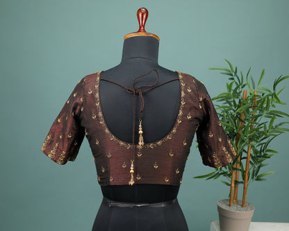 Maggam work Blouse for Saree – Brown Blouse- Artisan Silk Blouse – Festive & Wedding Ethnic Wear