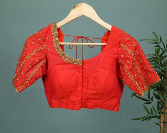 Maggam work Blouse for Saree – Red Blouse Artisan Silk Blouse – Festive & Wedding Ethnic Wear