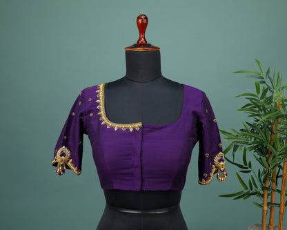 Maggam work Blouse for Saree – Royal Purple Blouse Artisan Silk Blouse – Festive & Wedding Ethnic Wear