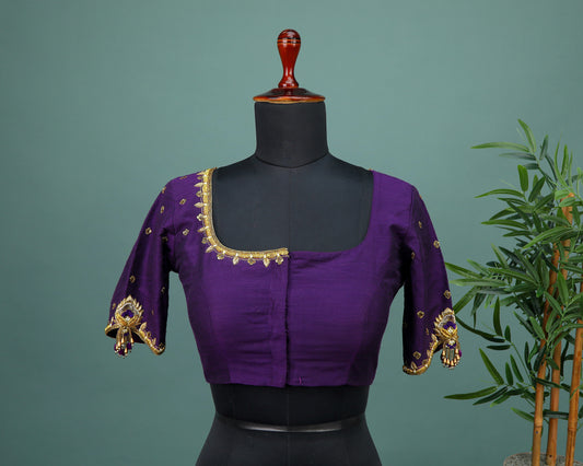 Maggam work Blouse for Saree – Royal Purple Blouse Artisan Silk Blouse – Festive & Wedding Ethnic Wear